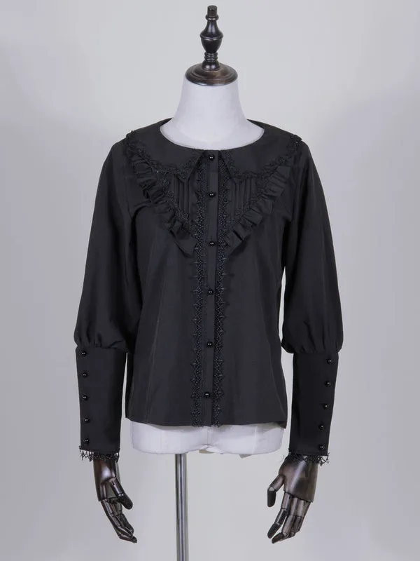 Black Lolita Blouses Long Sleeves Polyester Sweet Top Lolita Shirt