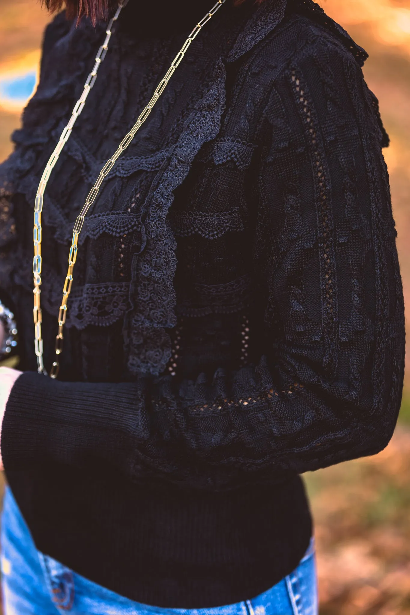 Black Mock Neck Lace Blouse