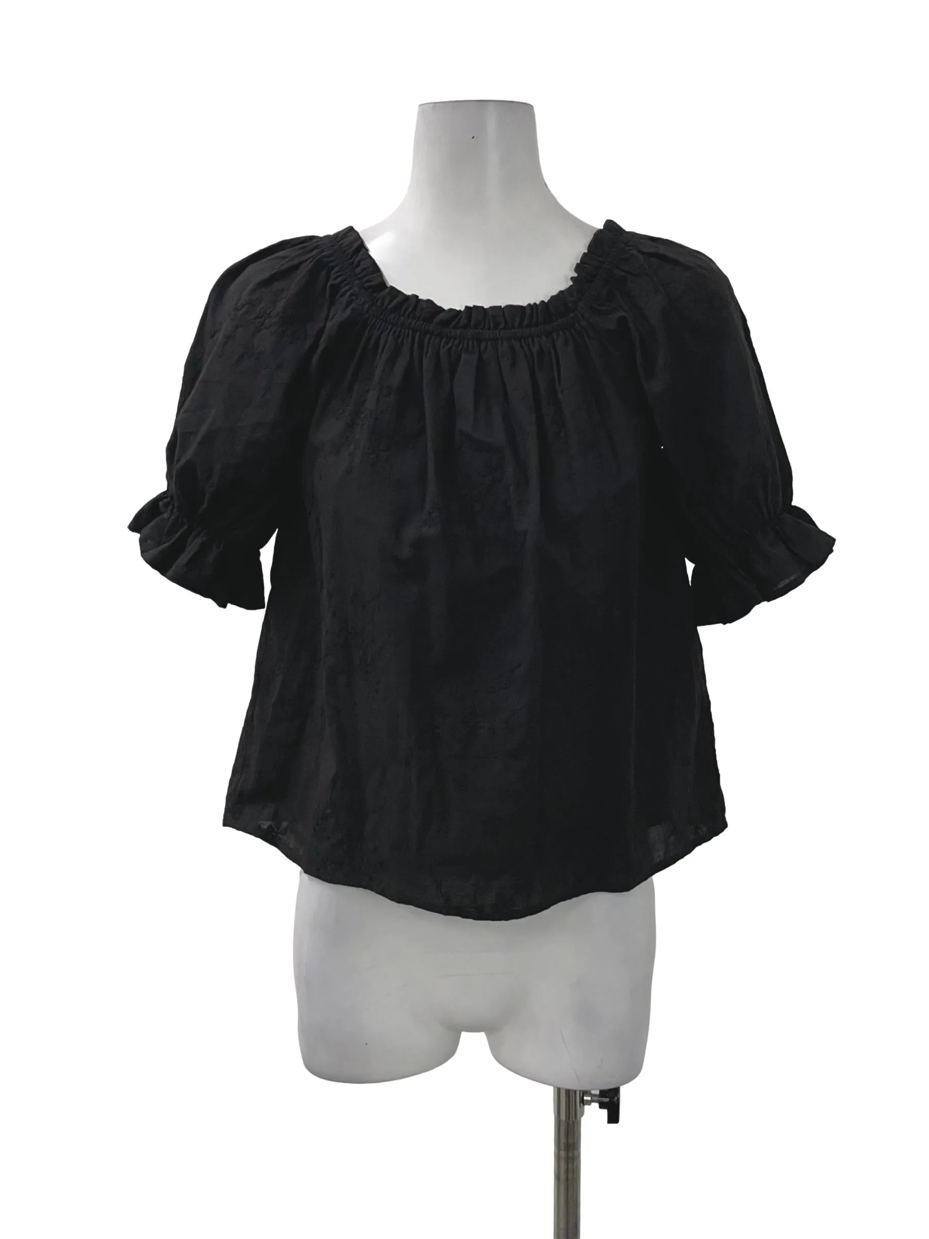 Black Off Shoulder Eyelet Top