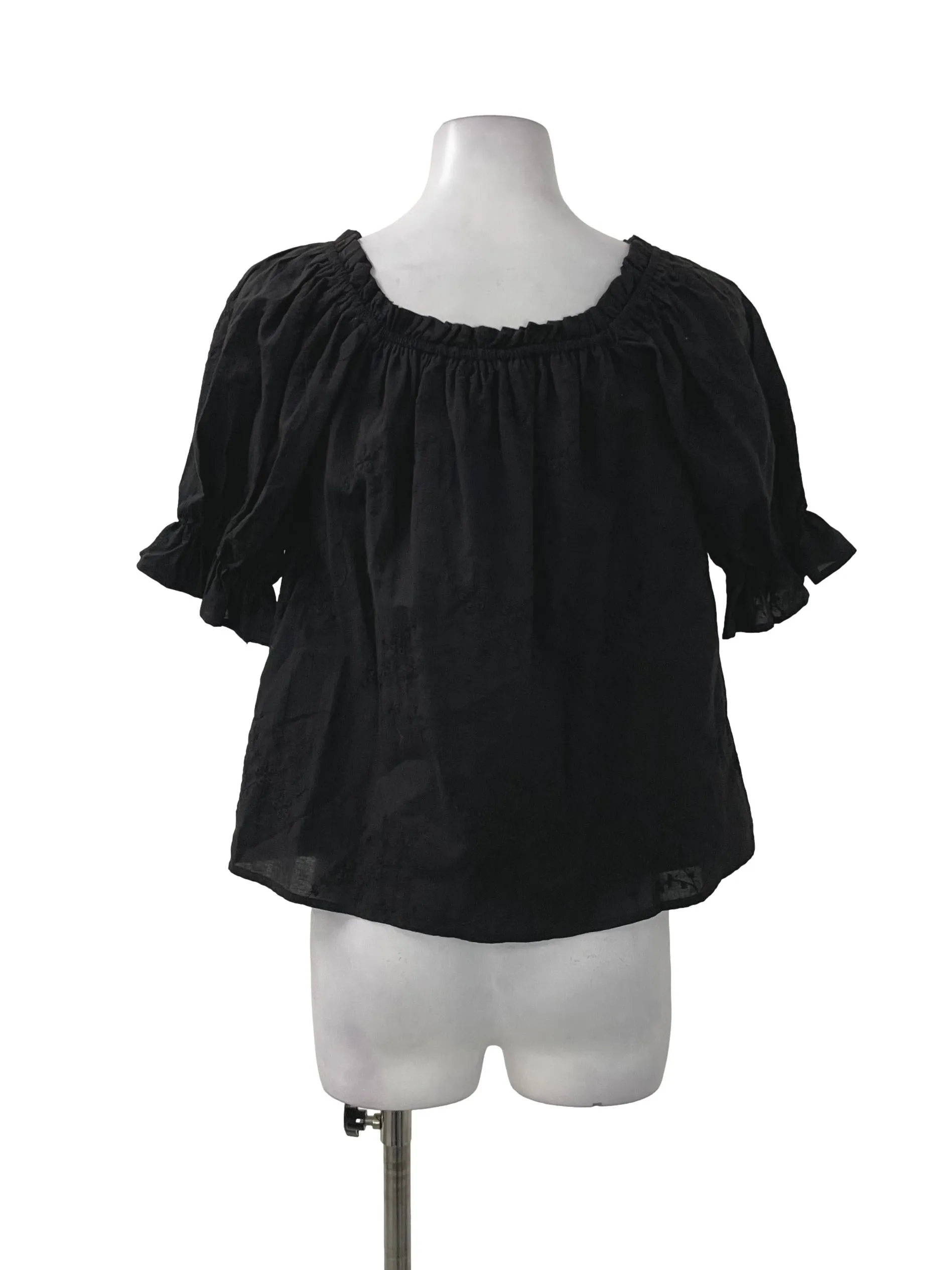 Black Off Shoulder Eyelet Top