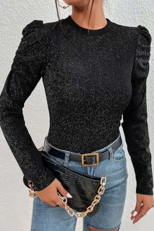Black Round neck sheep leg sleeve metal wire top