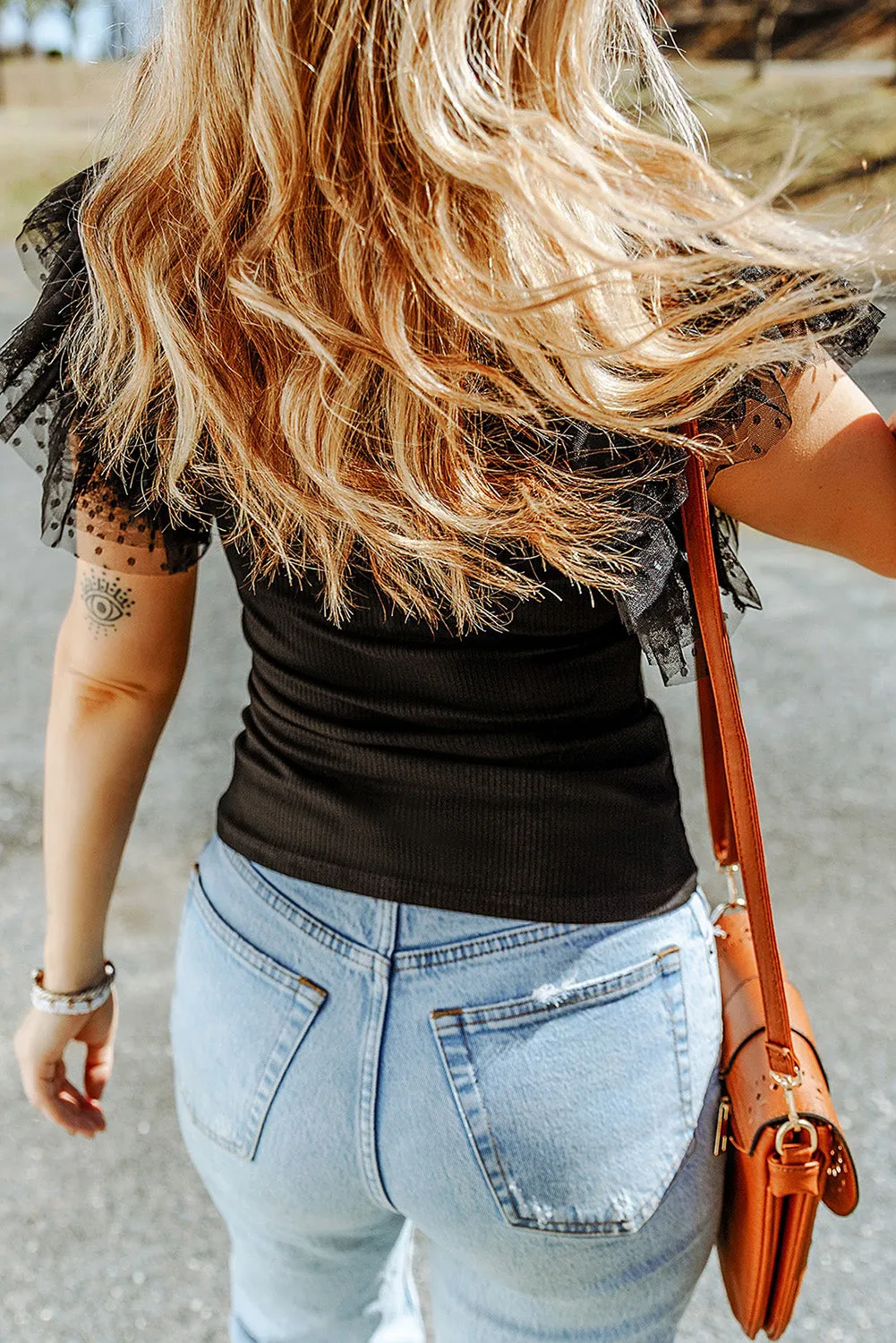 Black Ruffle Knit Top