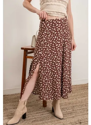 Blu Pepper Spotted Midi Skirt; Brown