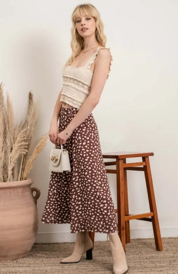 Blu Pepper Spotted Midi Skirt; Brown