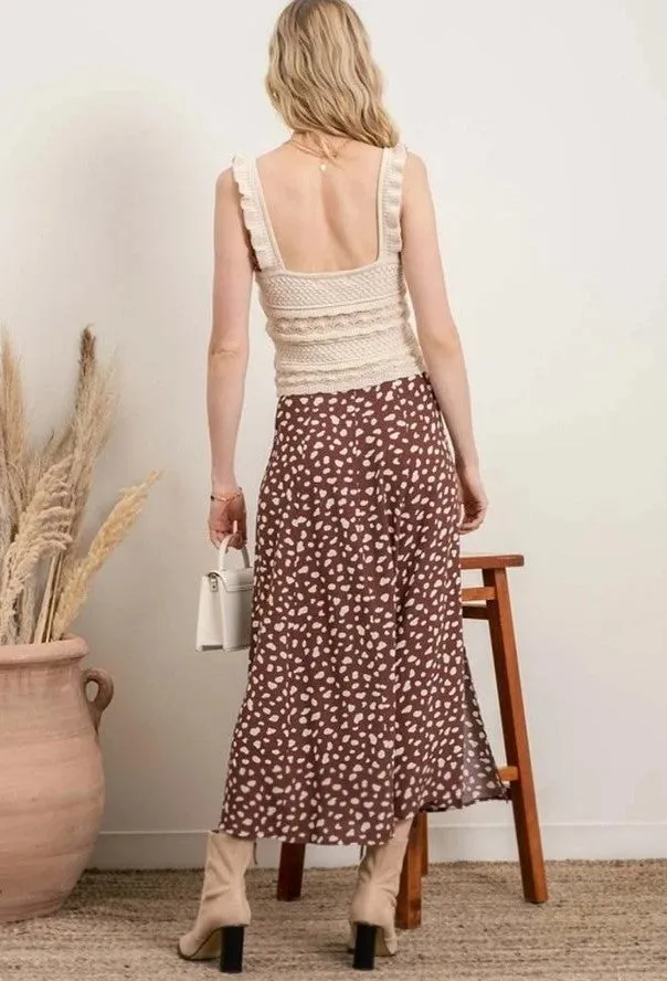 Blu Pepper Spotted Midi Skirt; Brown