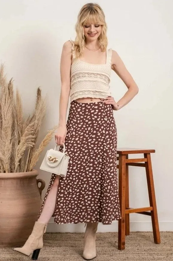 Blu Pepper Spotted Midi Skirt; Brown