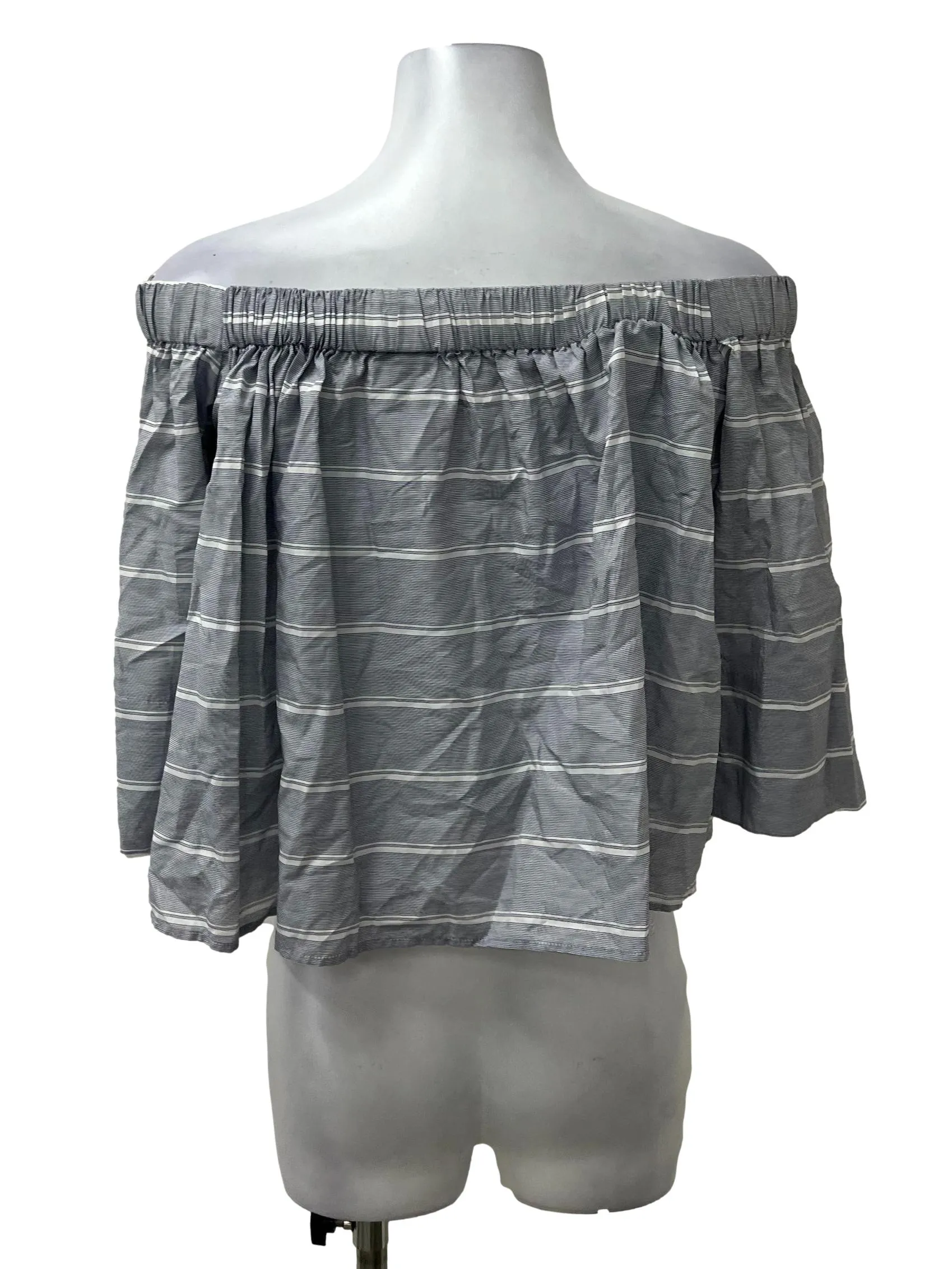 Blue Mini Stripe Off Shoulder Top IGC