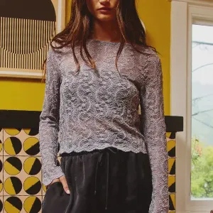Boat Neck Scallop Hem Lace Top