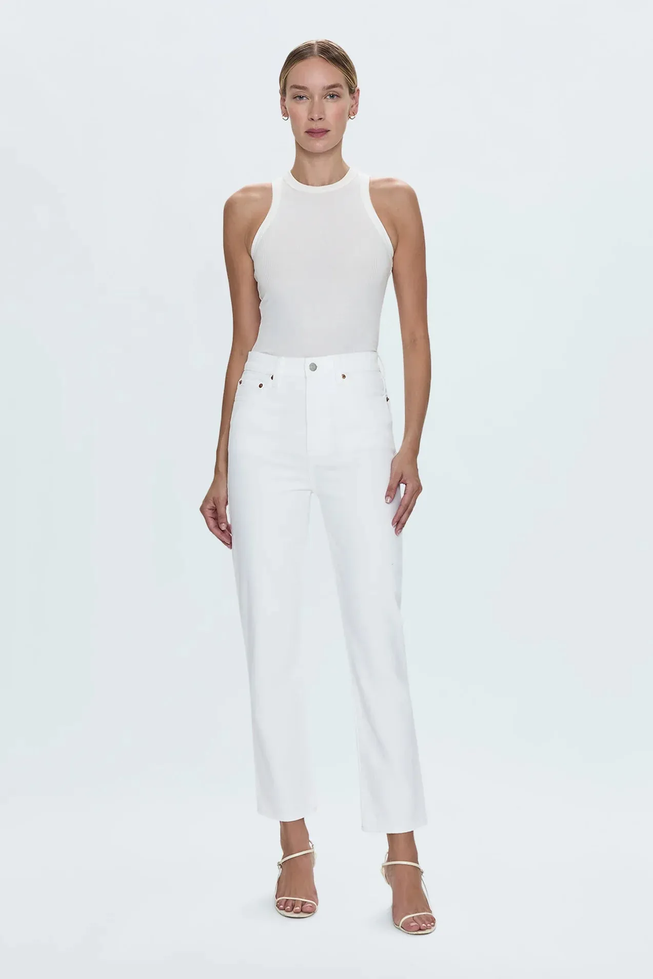 Bri Ankle High Rise Slim Straight-Antique White by Pistola