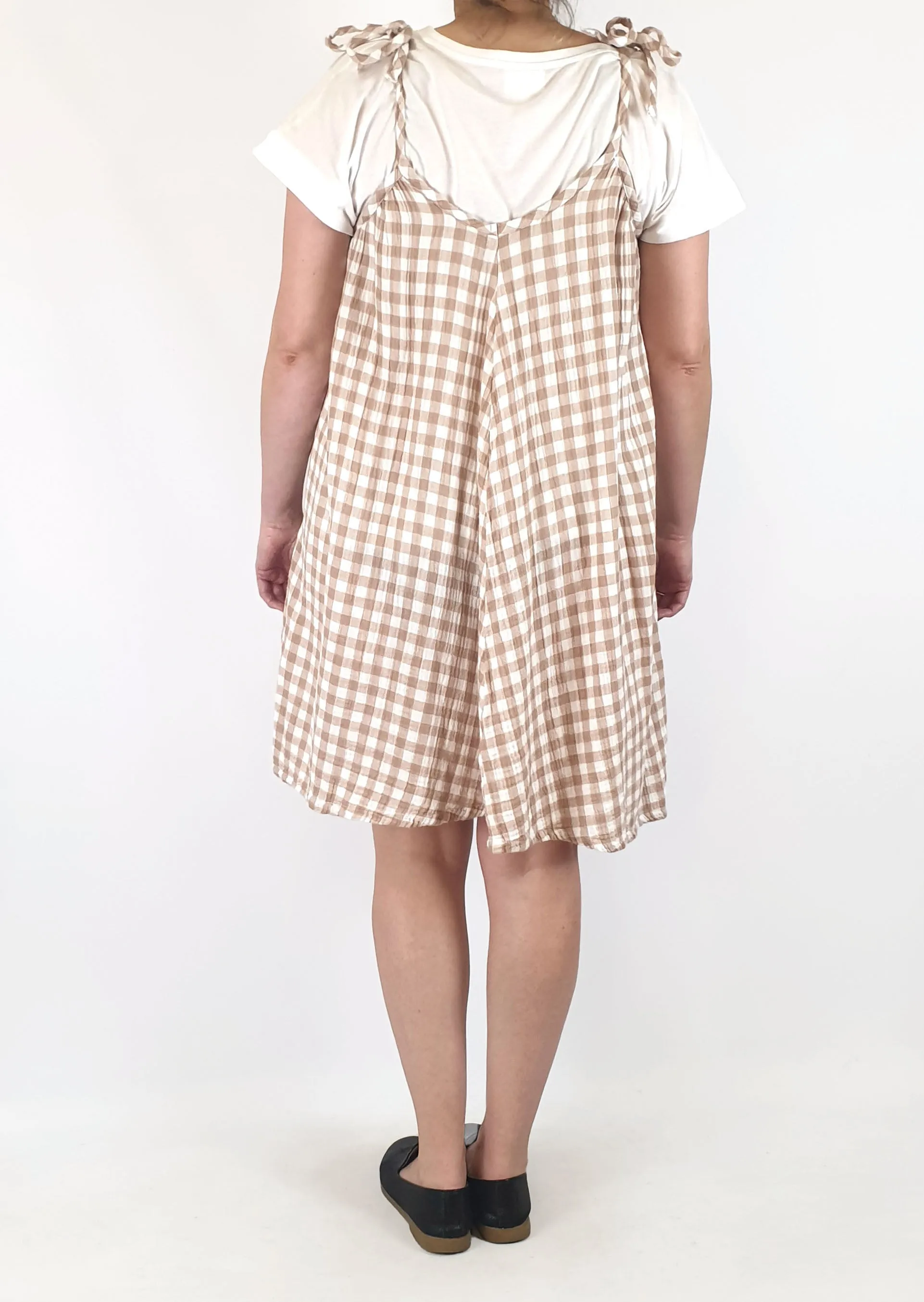 Brown and white check spaghetti strap dress fits 14-16