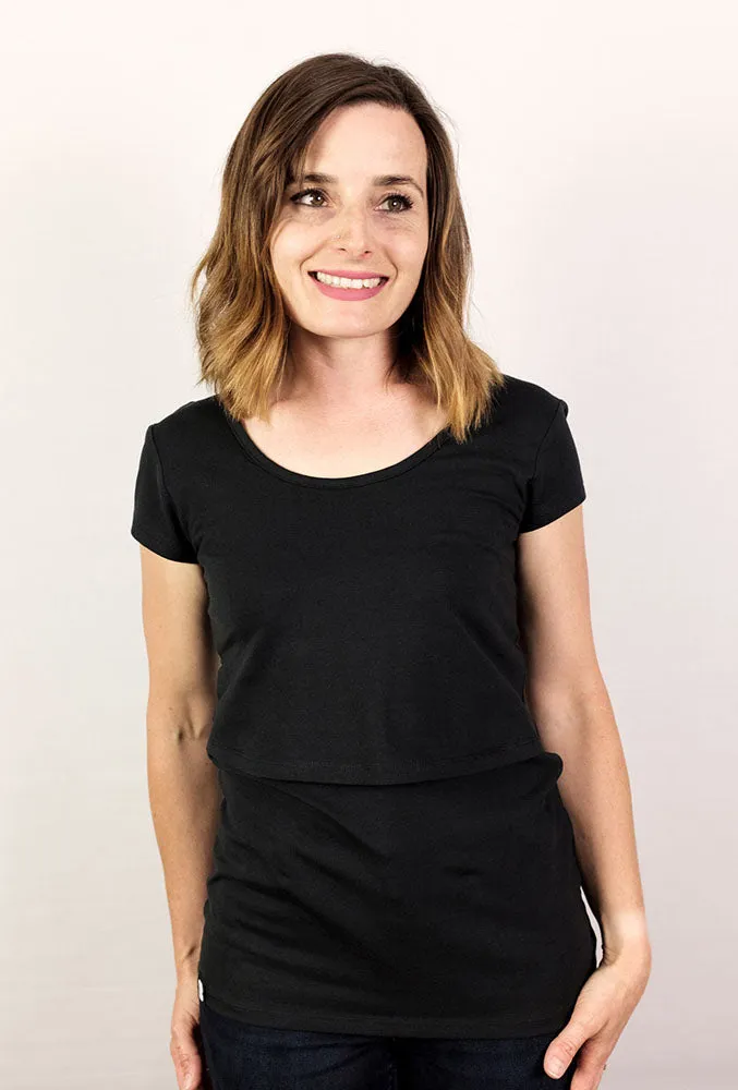 Bshirt Nursing short sleeve t-shirt Twin Pack- Black & Navy/White Stripe