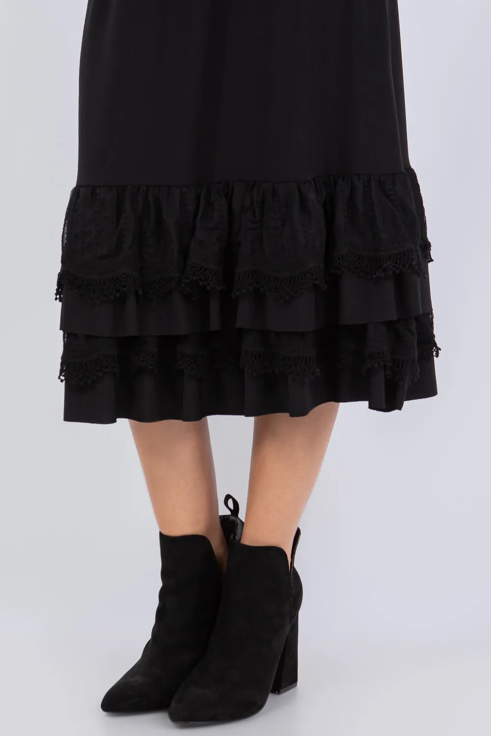 BT-I {Dare To Dream} Black Lace Ruffle Hem Skirt PLUS SIZE XL 1X 2X 3X