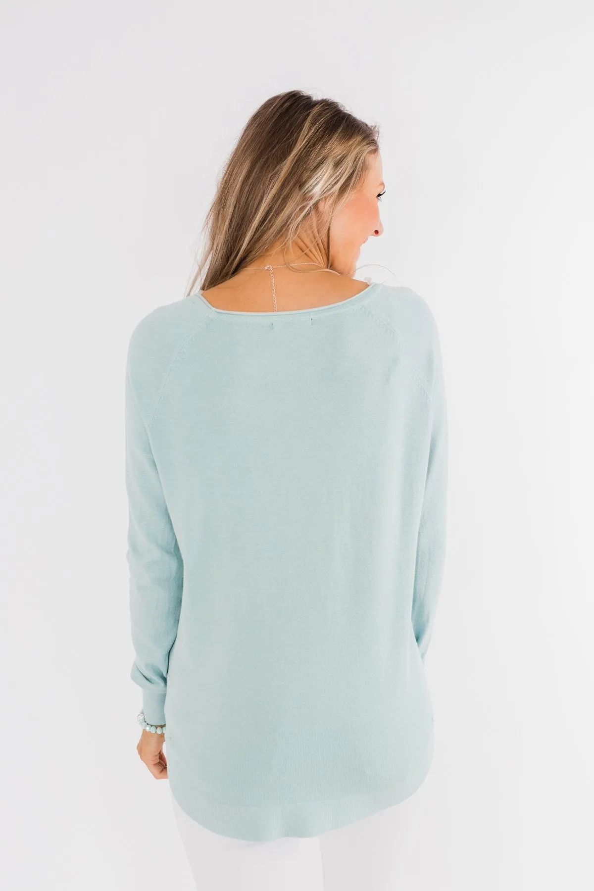 Butter Me Up Sweater- Soft Mint Blue