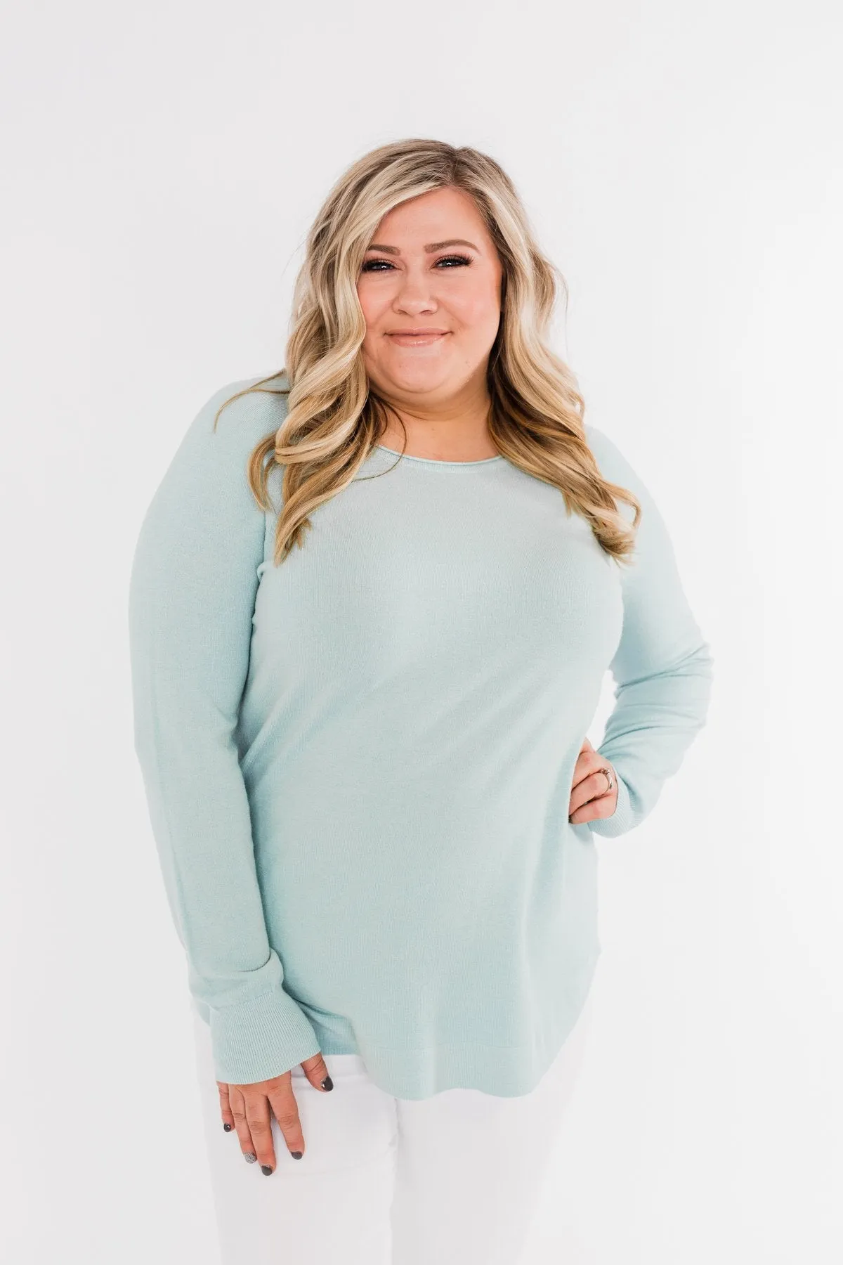Butter Me Up Sweater- Soft Mint Blue