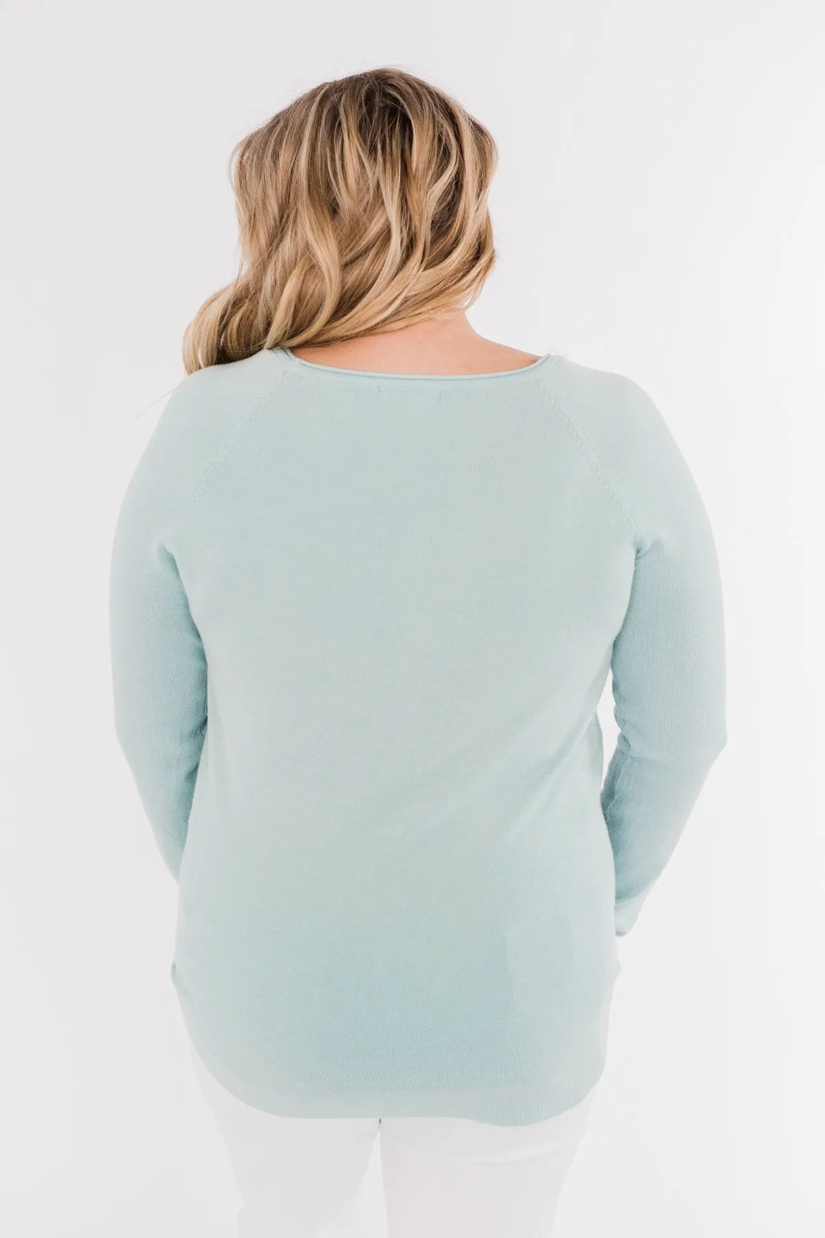 Butter Me Up Sweater- Soft Mint Blue