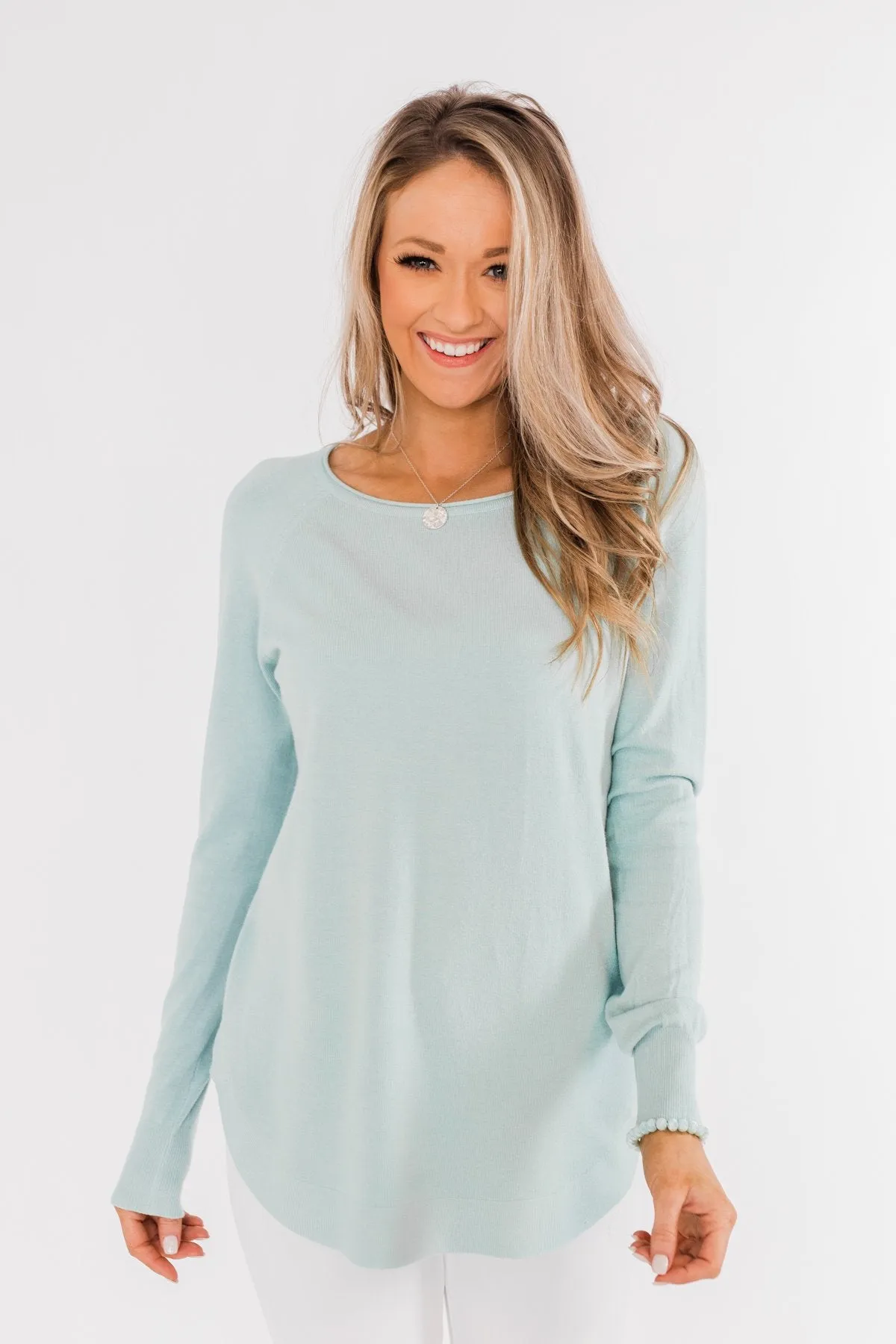 Butter Me Up Sweater- Soft Mint Blue