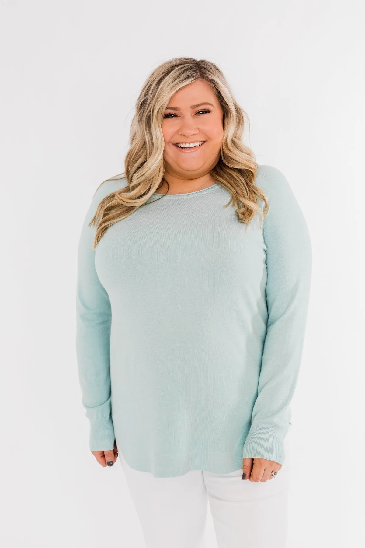 Butter Me Up Sweater- Soft Mint Blue