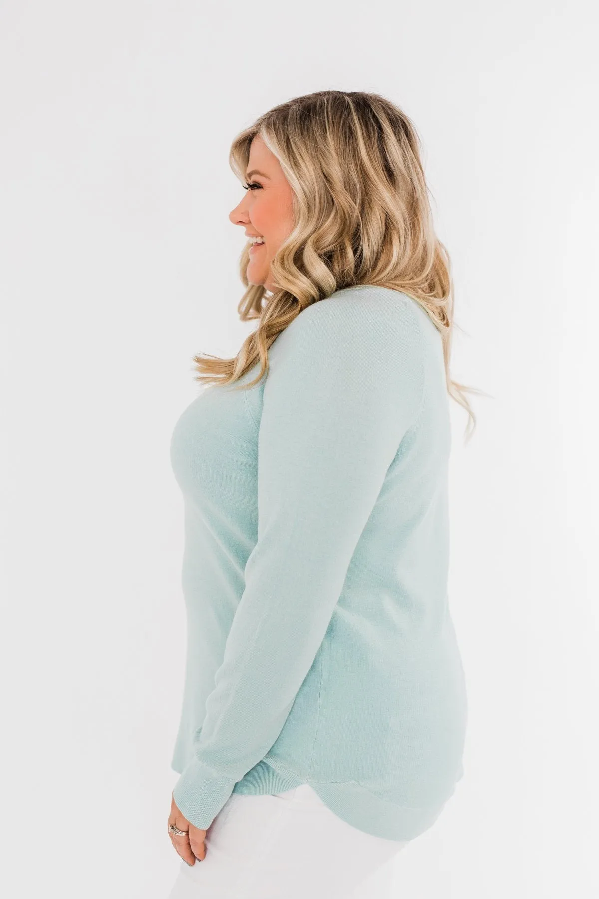Butter Me Up Sweater- Soft Mint Blue