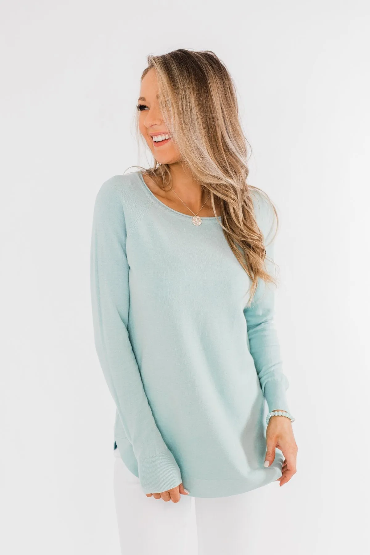 Butter Me Up Sweater- Soft Mint Blue