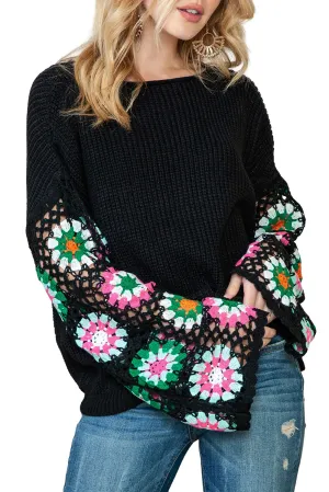 Calla Crochet Sleeve Black Top