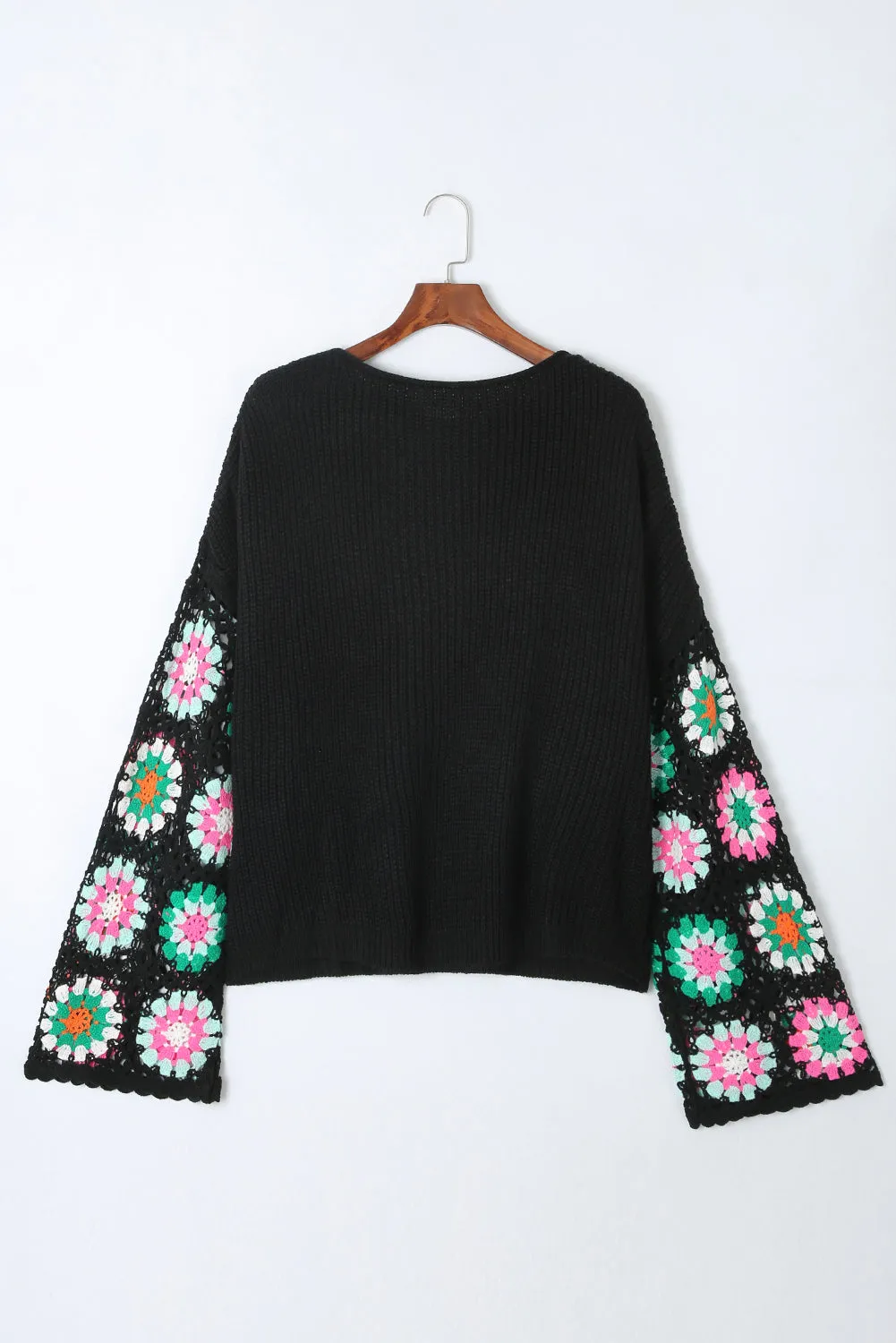 Calla Crochet Sleeve Black Top