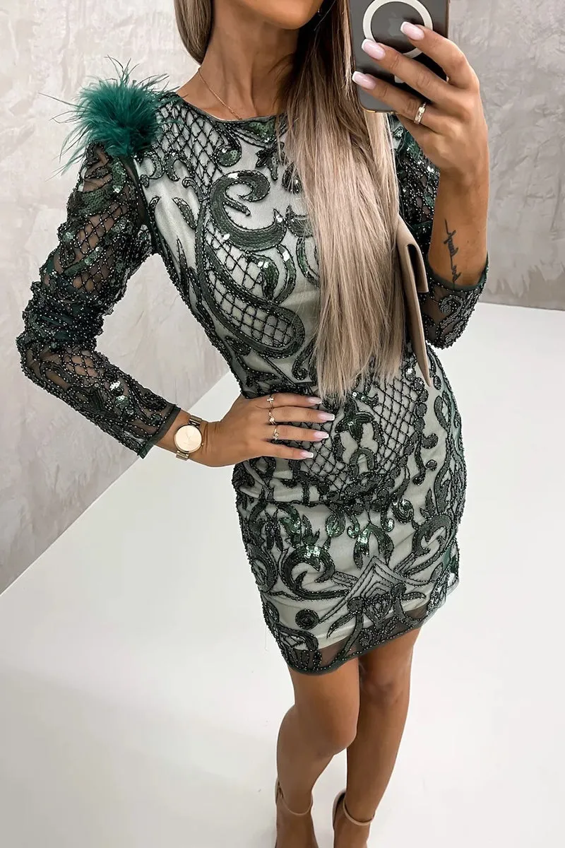 Celebrities Elegant Patchwork Embroidery Sequins O Neck Wrapped Skirt Dresses(3 Colors)