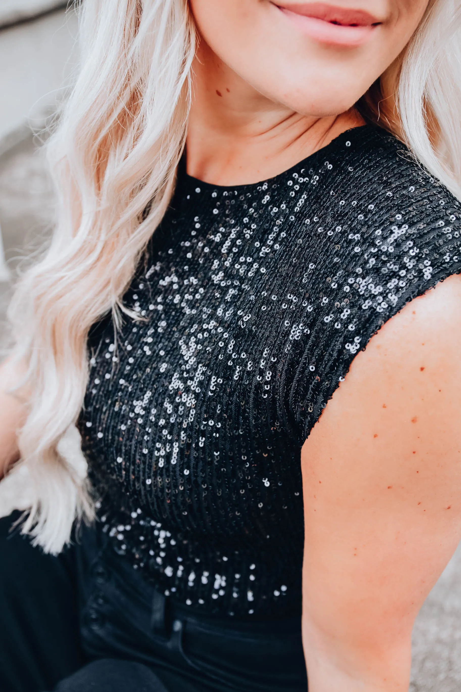 Cha-Ching Sequin Bodysuit - Black