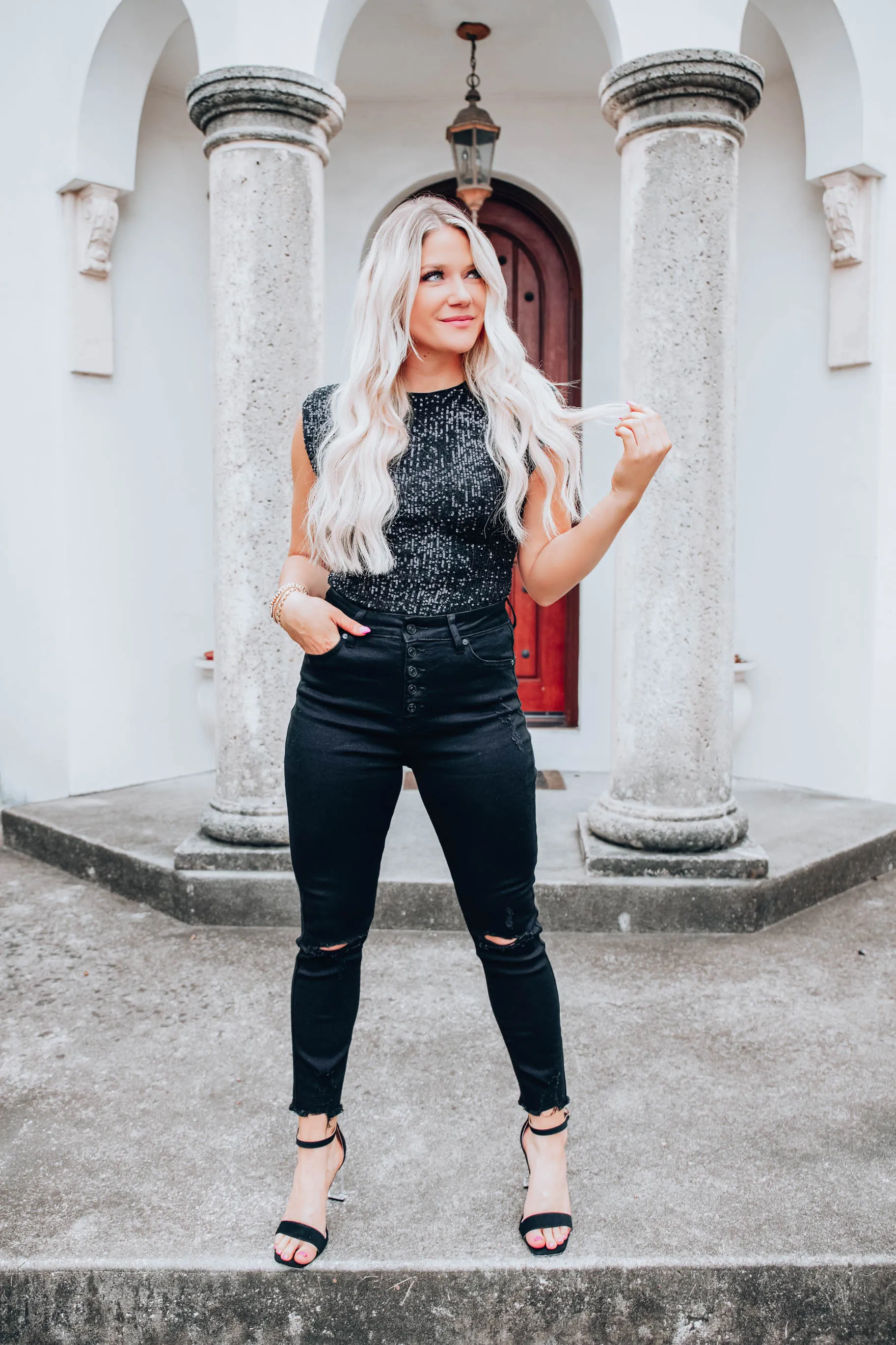Cha-Ching Sequin Bodysuit - Black