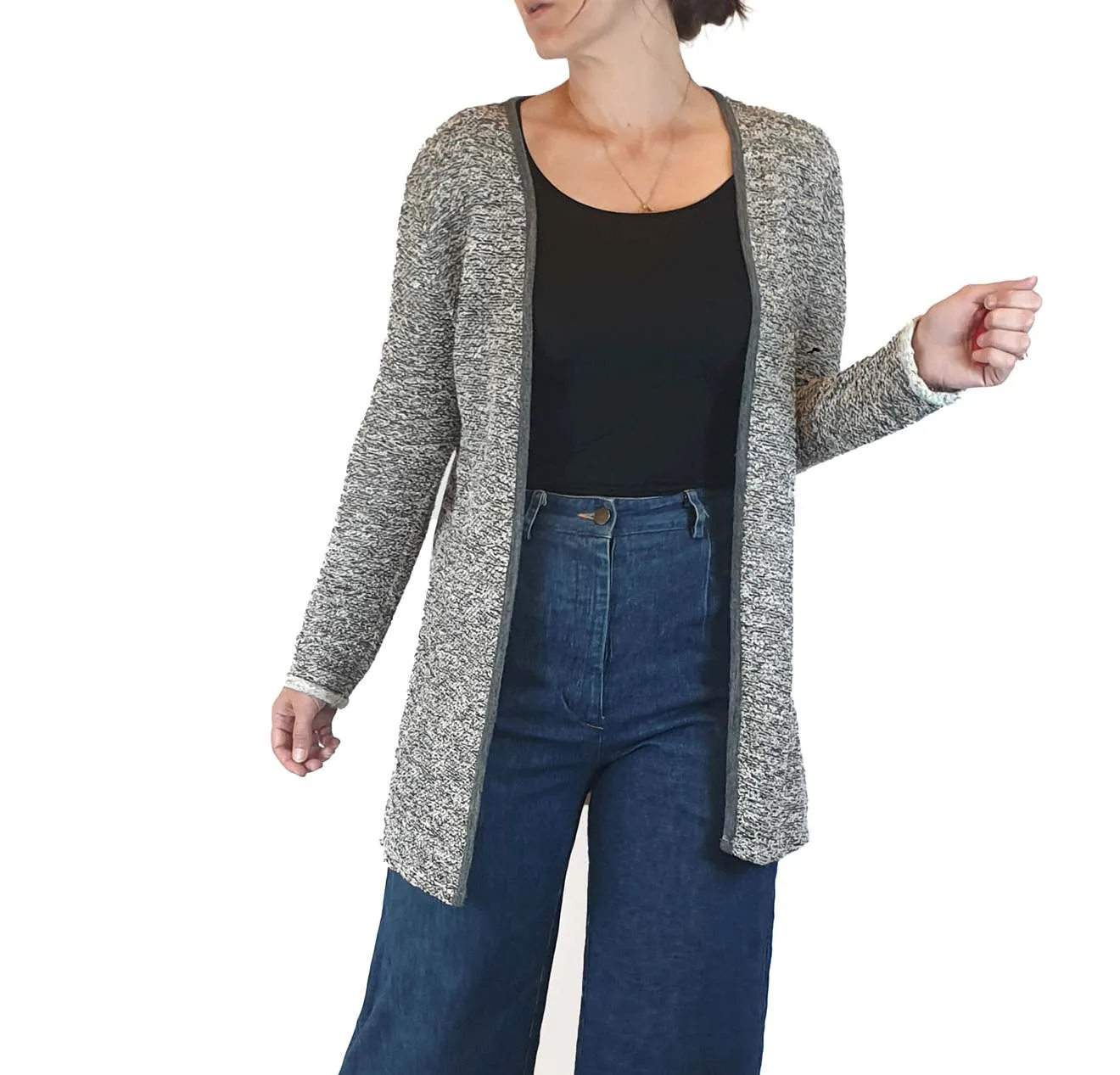 Charli dark and light grey flecked long cardigan size 8