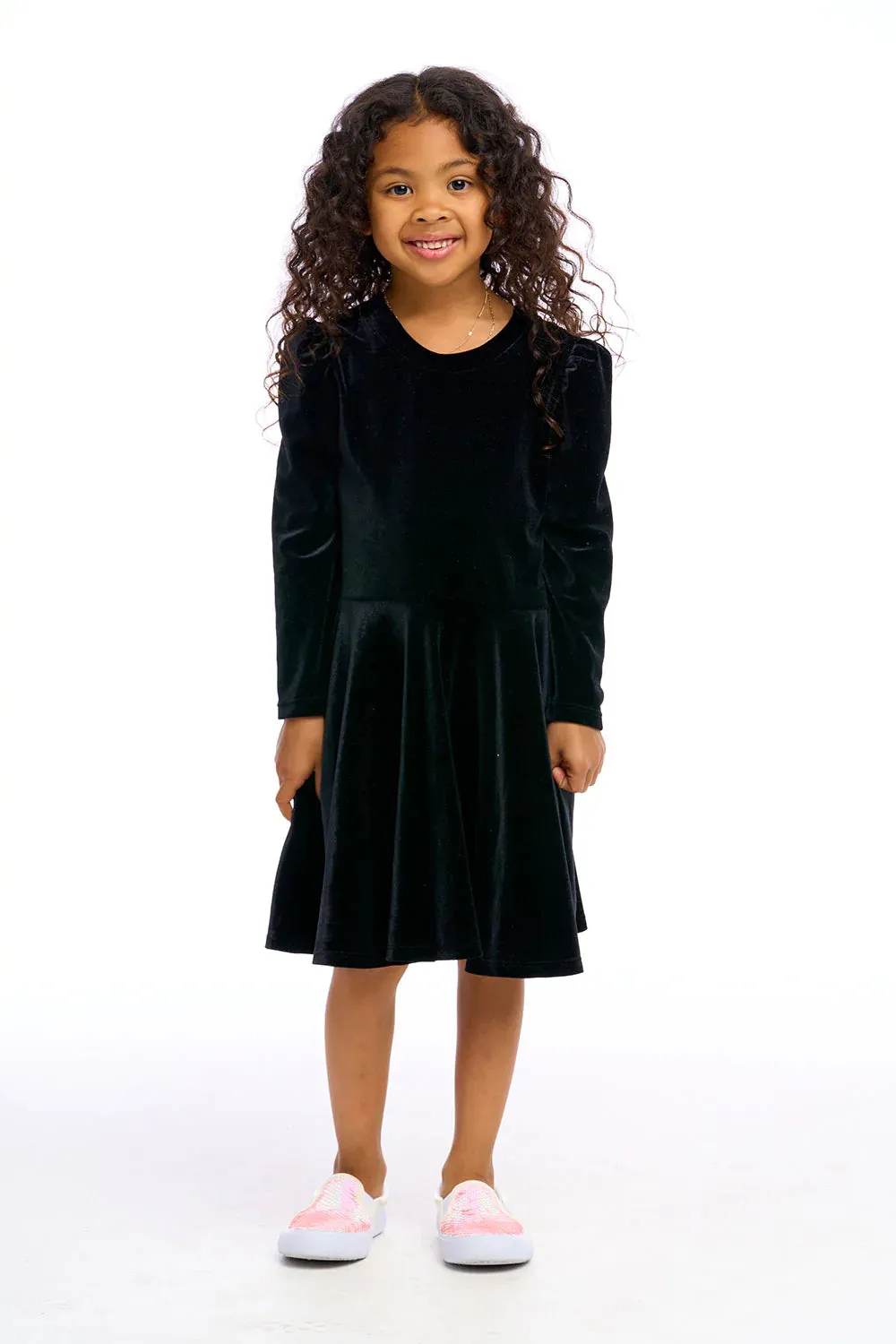 Chaser Stretch Velvet Bow Detail Puff Sleeve Dress