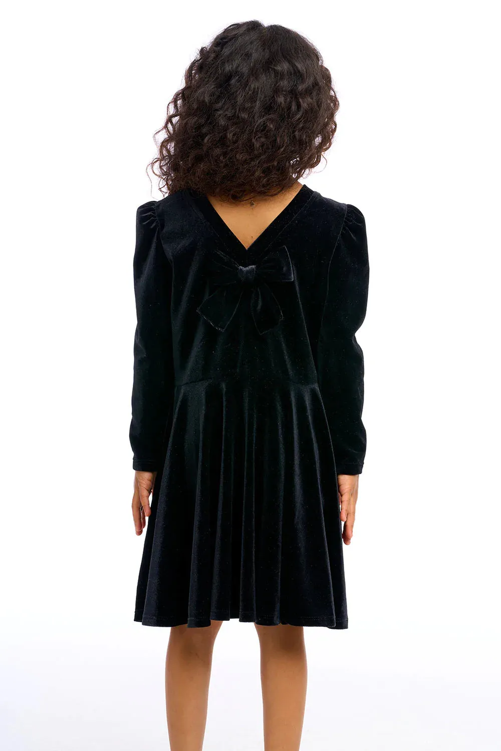 Chaser Stretch Velvet Bow Detail Puff Sleeve Dress