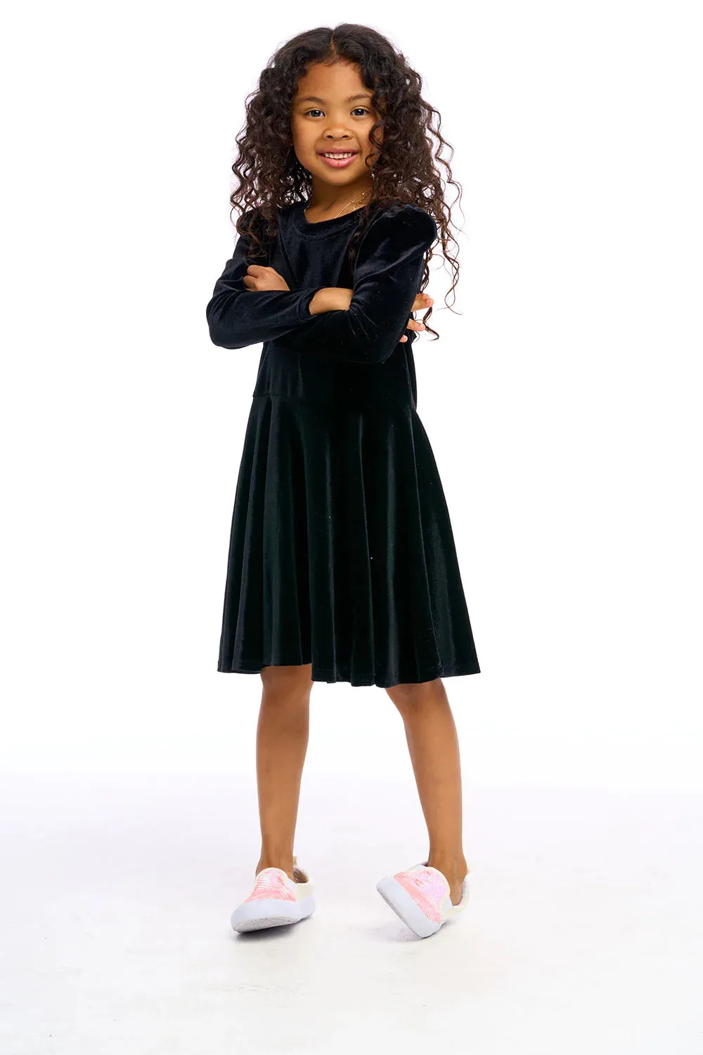 Chaser Stretch Velvet Bow Detail Puff Sleeve Dress