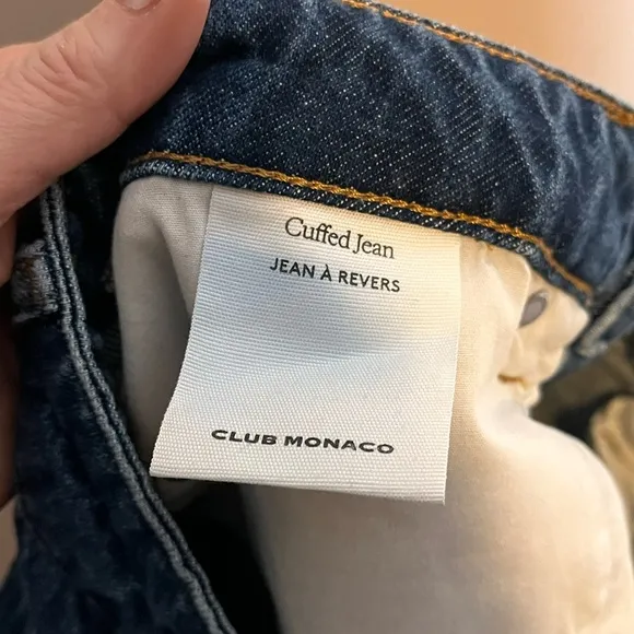 CLUB MONACO medium wash high waisted raw hem straight leg jeans size 27