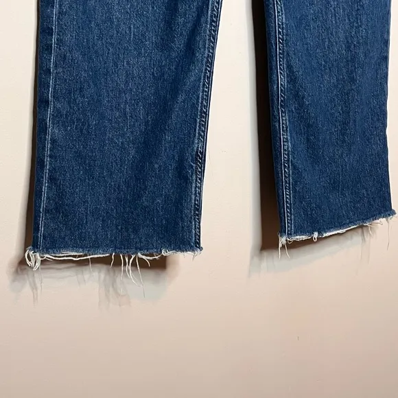 CLUB MONACO medium wash high waisted raw hem straight leg jeans size 27