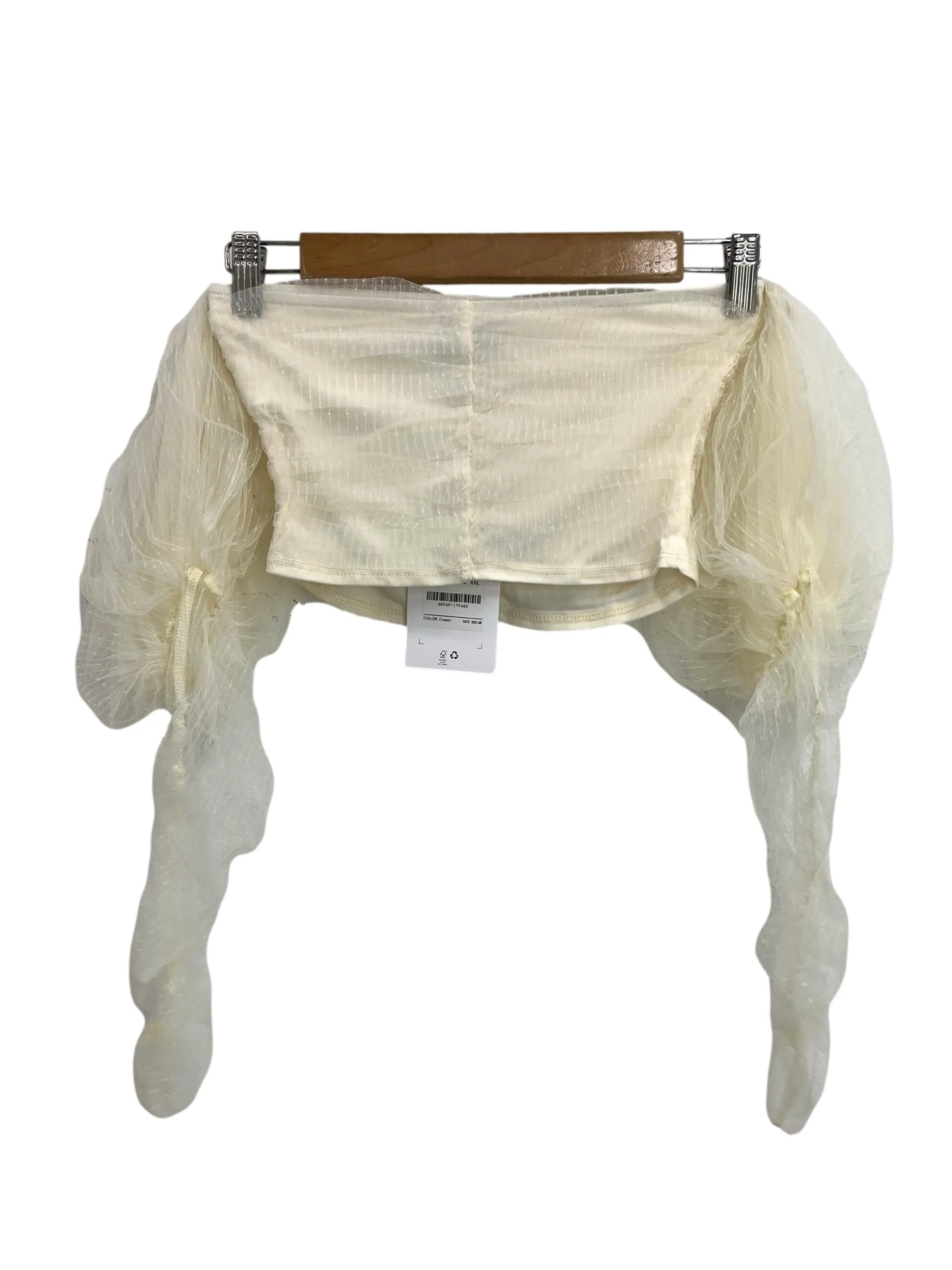 Cream Mesh Cold Shoulder Crop Top