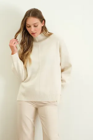 Cream Mock Neck Front Seam Sweater