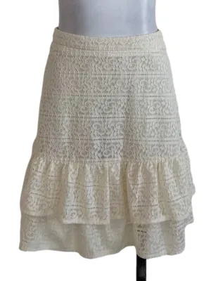 Cream White Lace Ruffle Skirt