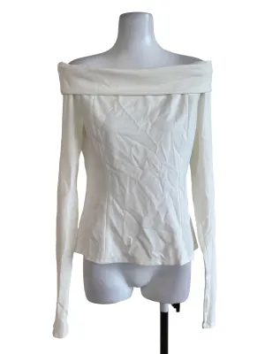 Cream White Off Shoulder Plain Top