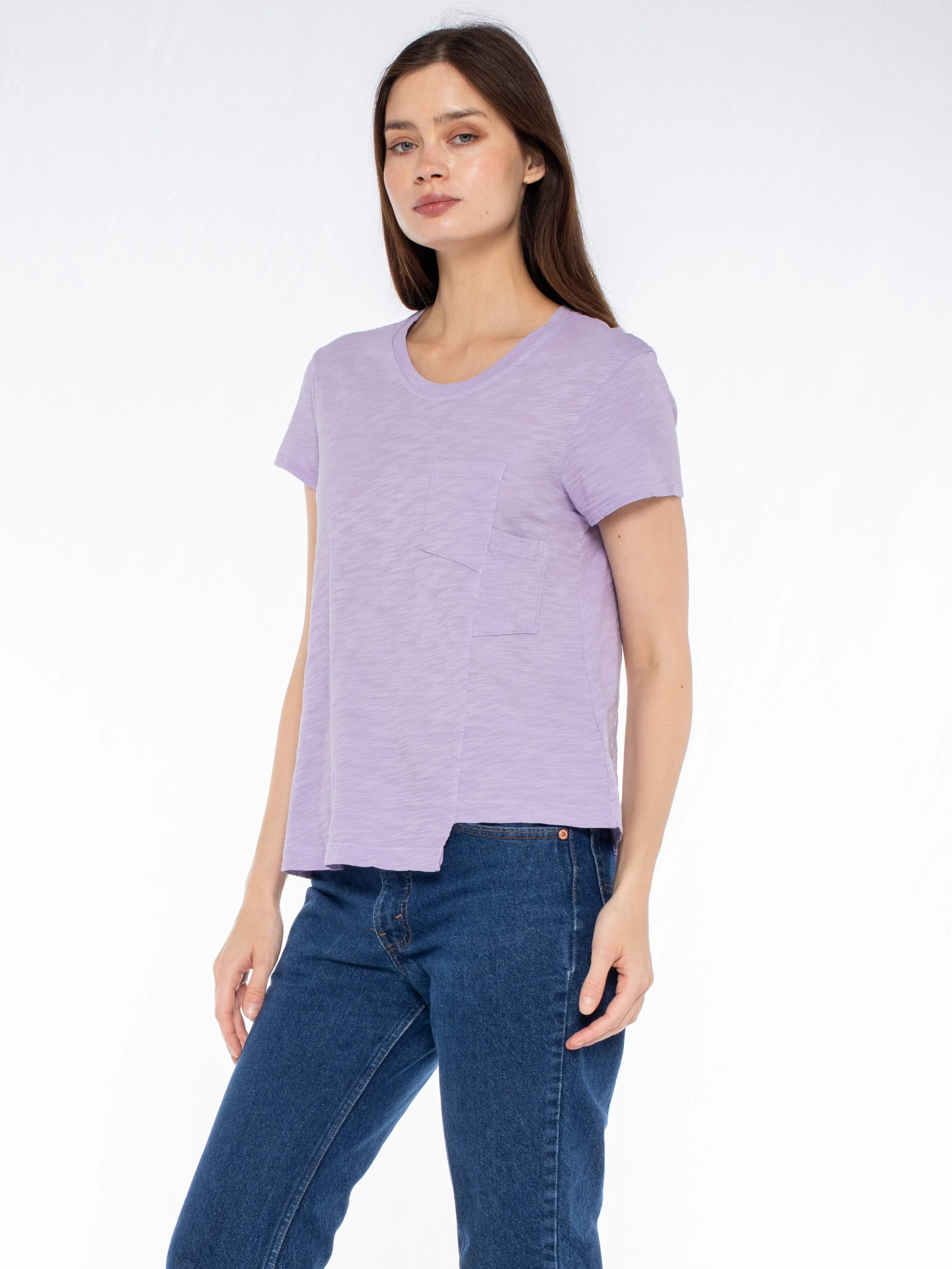 Crew Slub Tee with Shifted Pockets & Hem