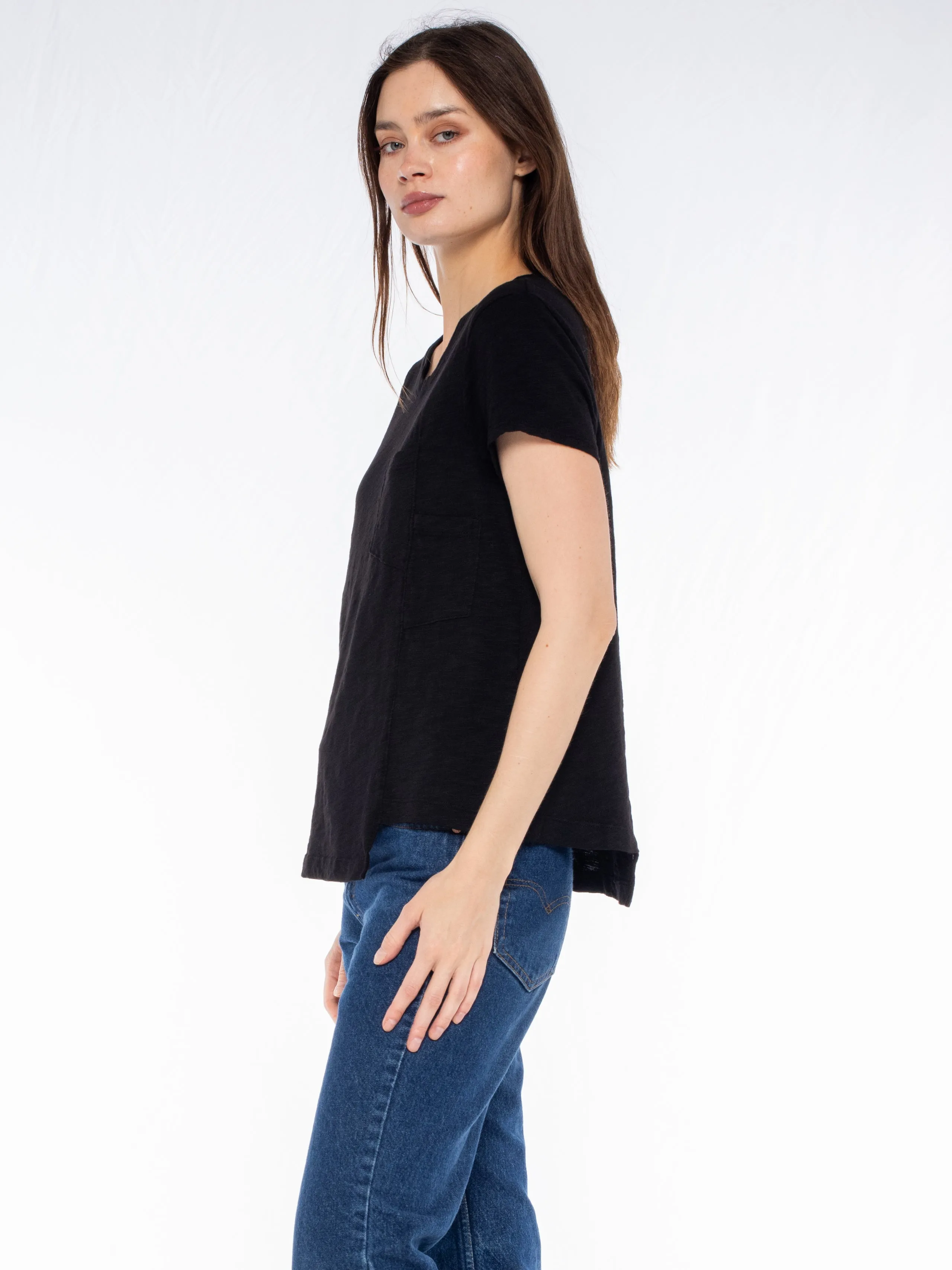 Crew Slub Tee with Shifted Pockets & Hem