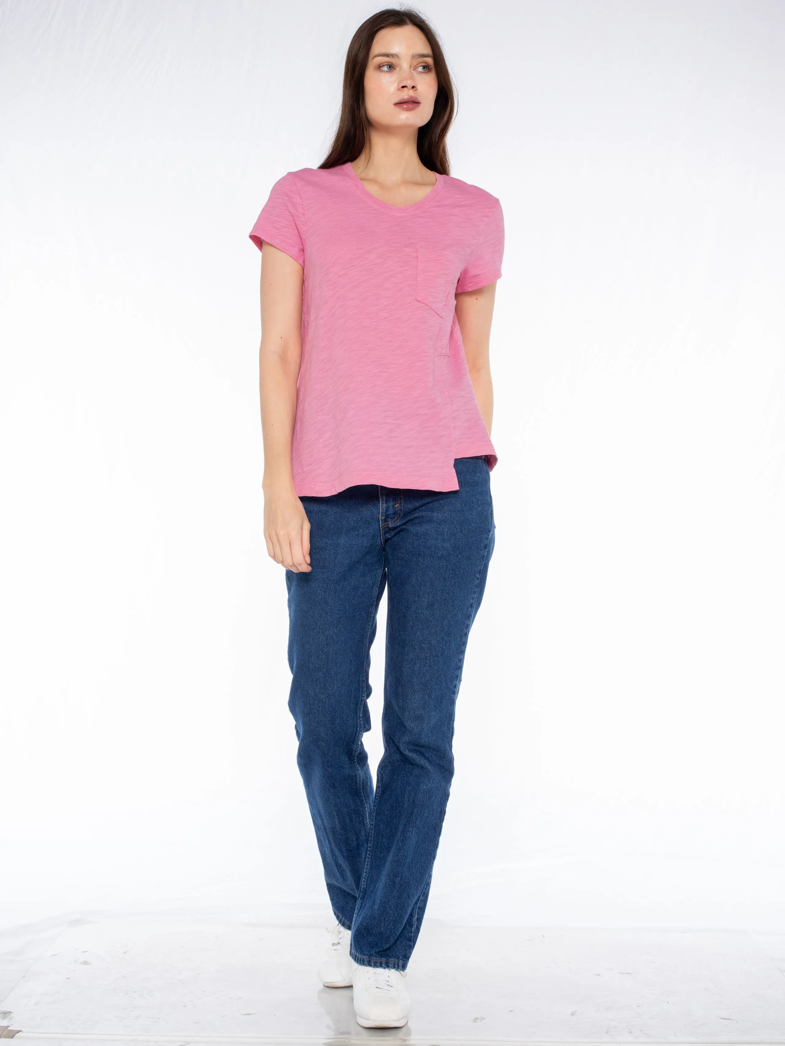 Crew Slub Tee with Shifted Pockets & Hem