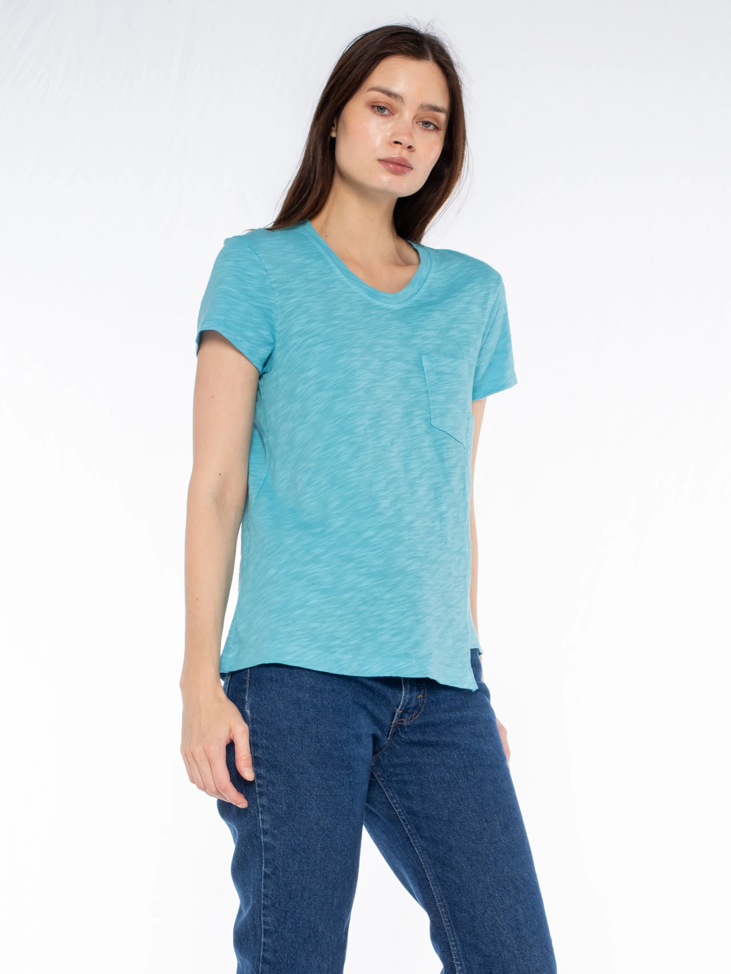 Crew Slub Tee with Shifted Pockets & Hem