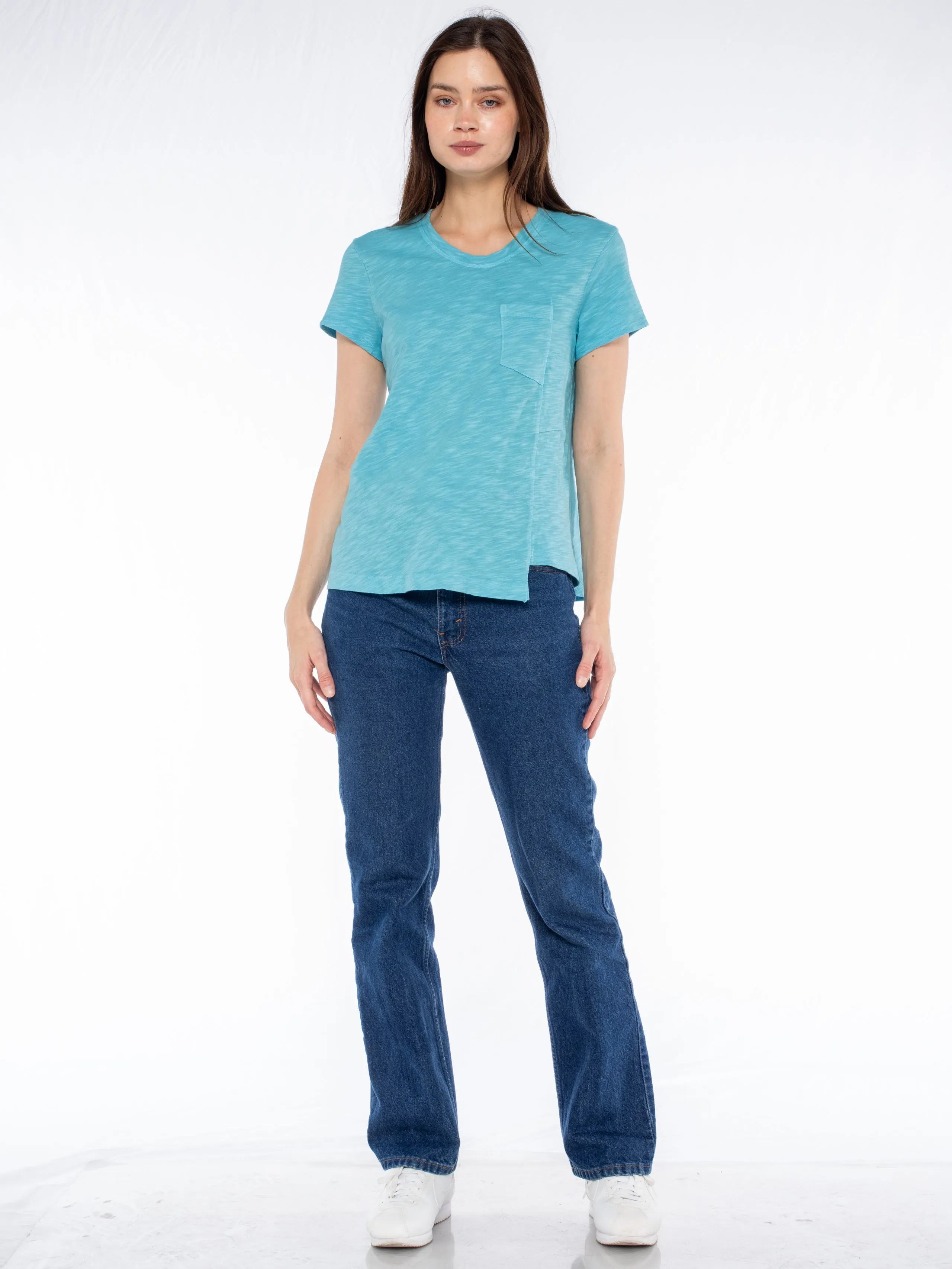 Crew Slub Tee with Shifted Pockets & Hem