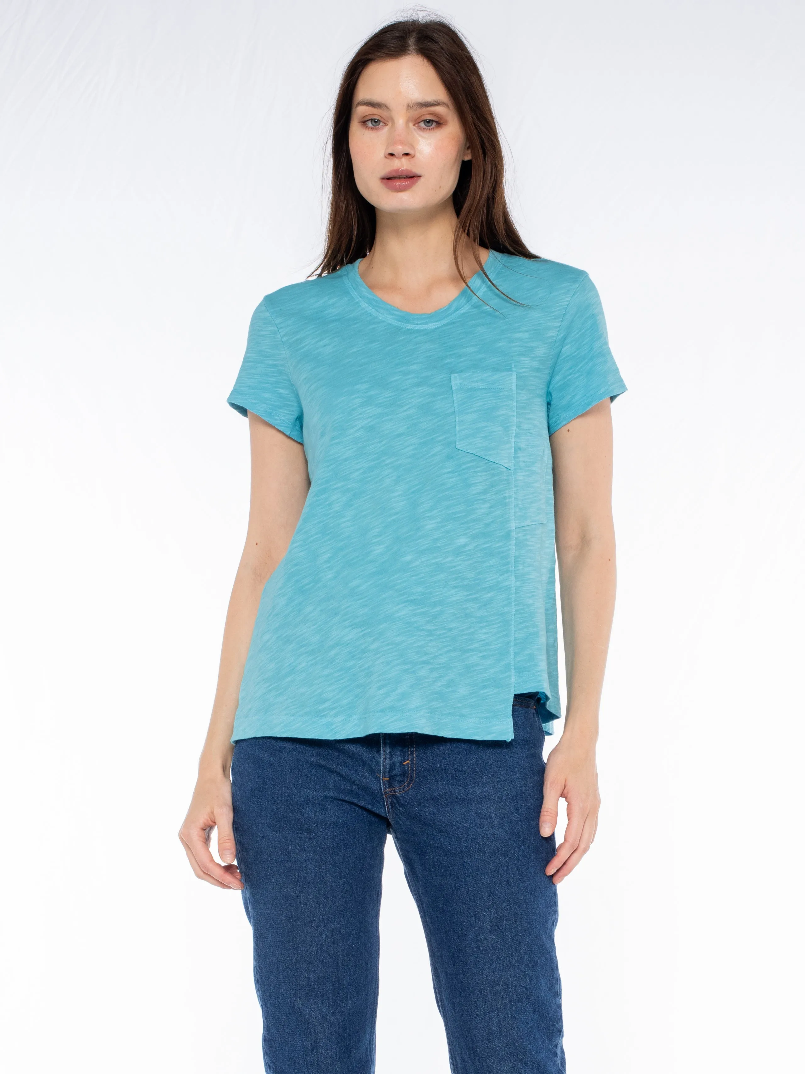 Crew Slub Tee with Shifted Pockets & Hem