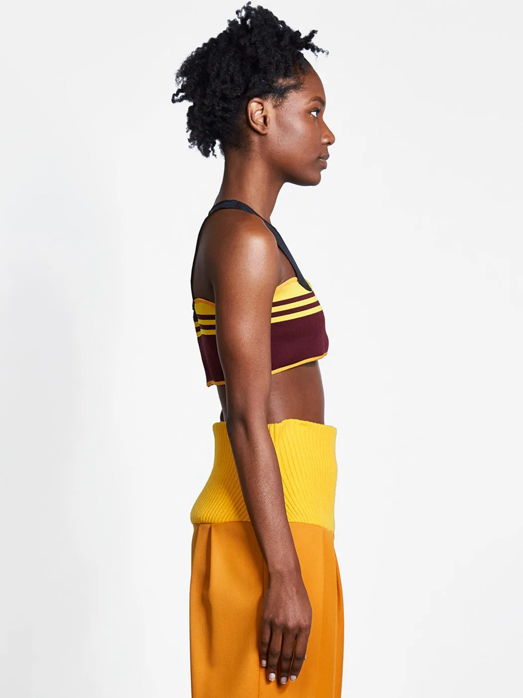 Cropped Curve Rib Top Maroon/Yellow