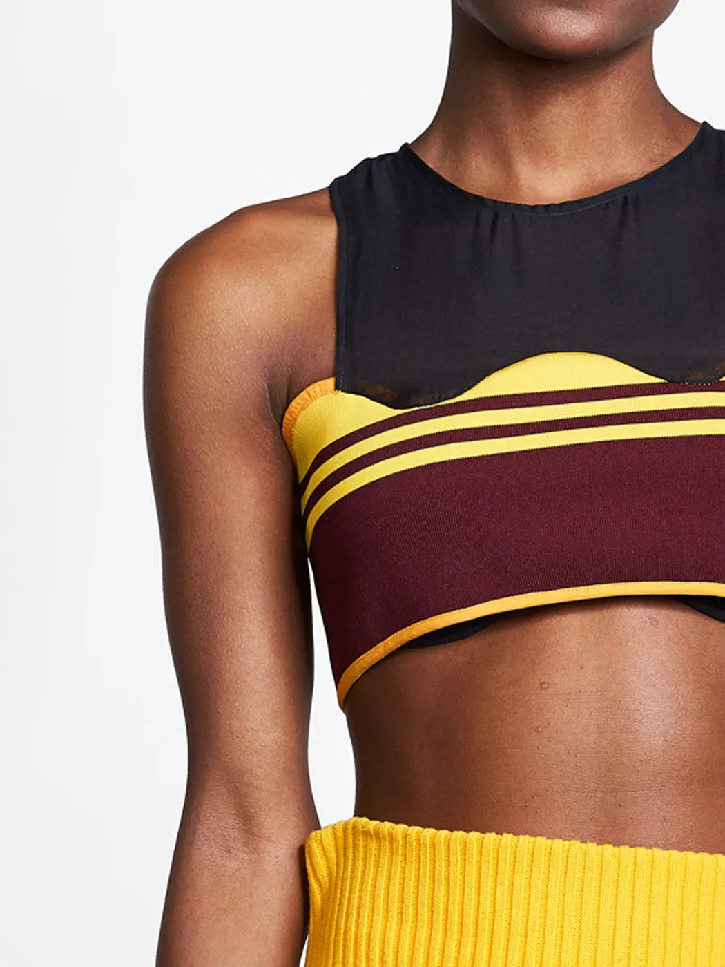 Cropped Curve Rib Top Maroon/Yellow