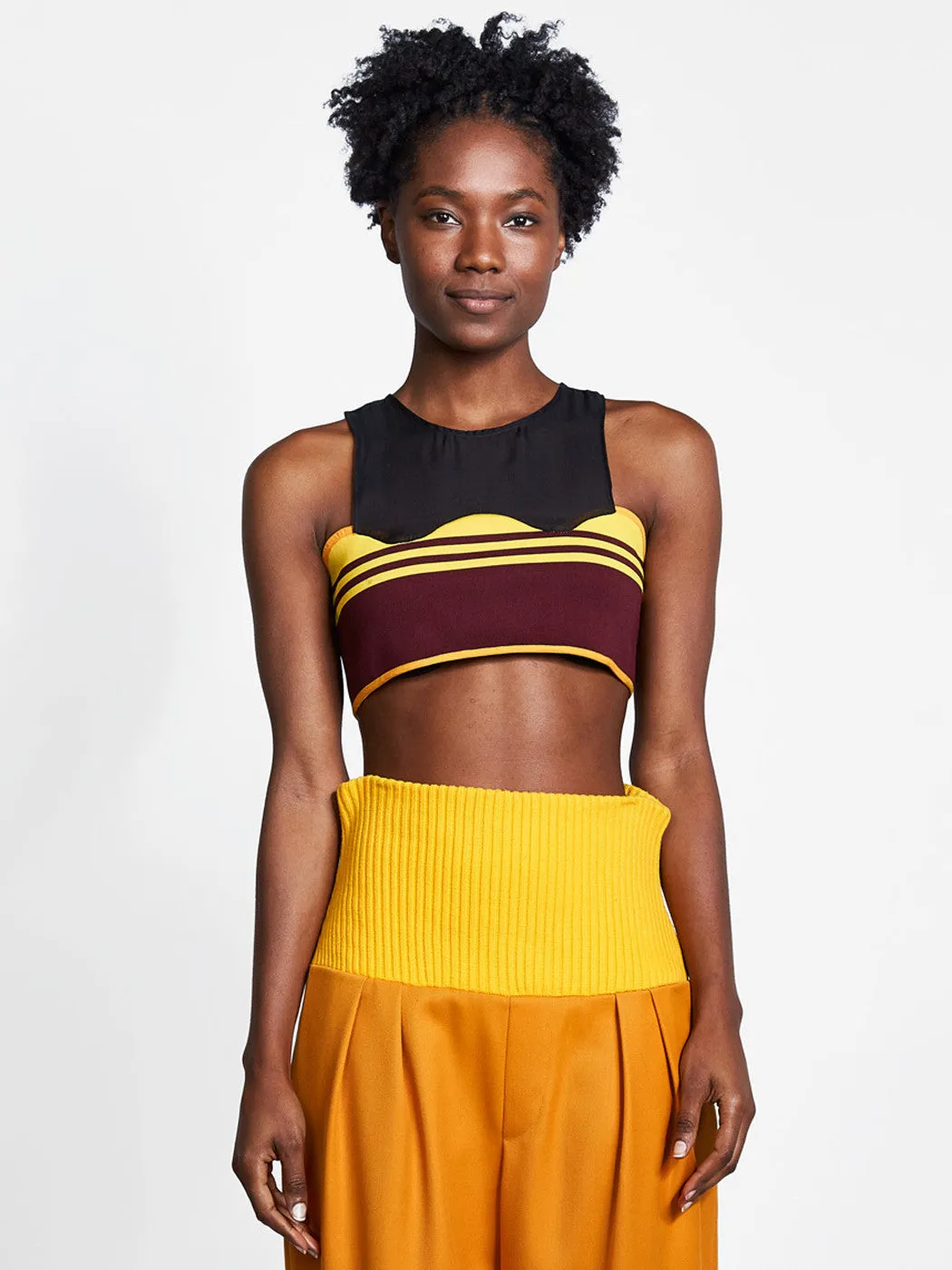 Cropped Curve Rib Top Maroon/Yellow