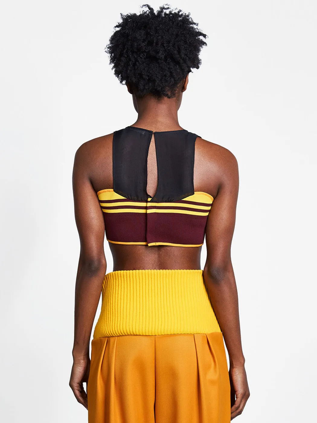 Cropped Curve Rib Top Maroon/Yellow