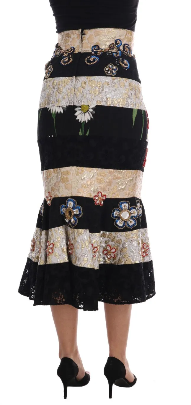 Crystal Carretto Black Gold Lace Skirt
