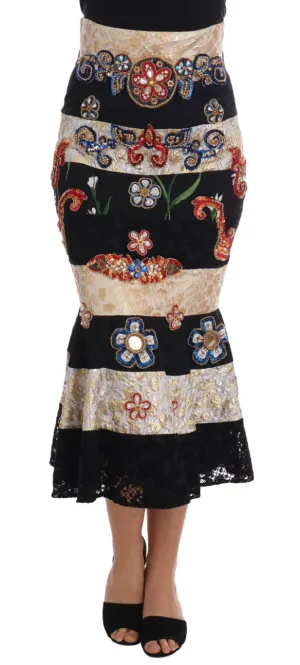 Crystal Carretto Black Gold Lace Skirt